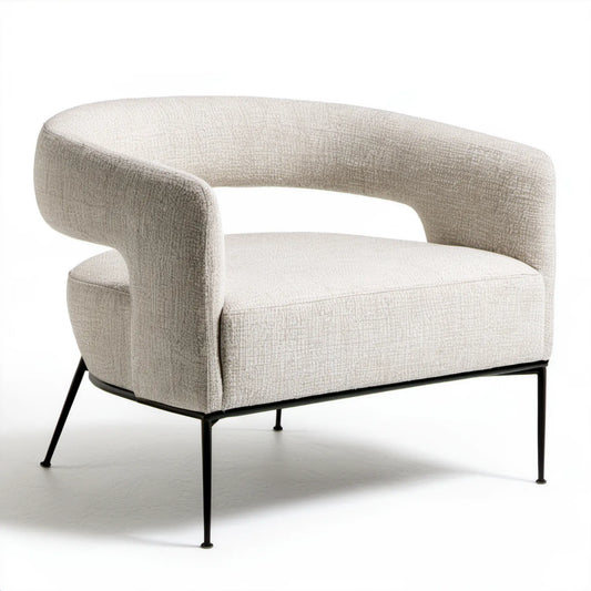 Kremowy fotel bouclé z czarnymi stalowymi nogami 78 x 76 x 73 cm