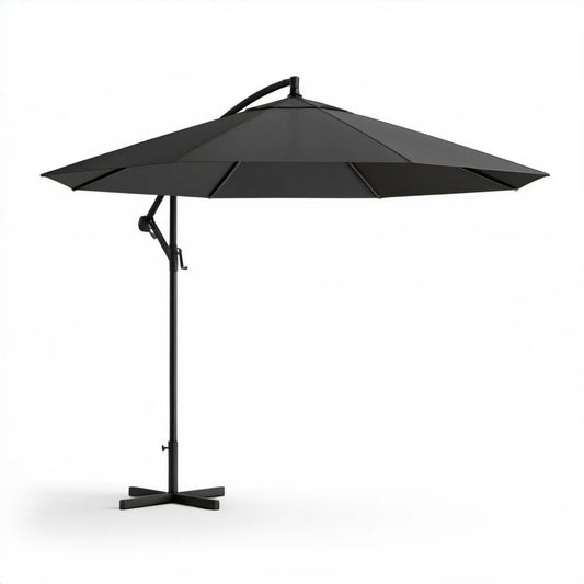 Czarny ośmiokątny parasol ogrodowy z wysięgnikiem Ø 300 cm, wysokość 250 cm