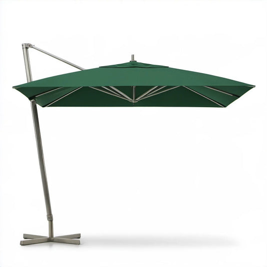 Boczny parasol ogrodowy kwadratowy 300 x 300 cm zielono-srebrny z korbą