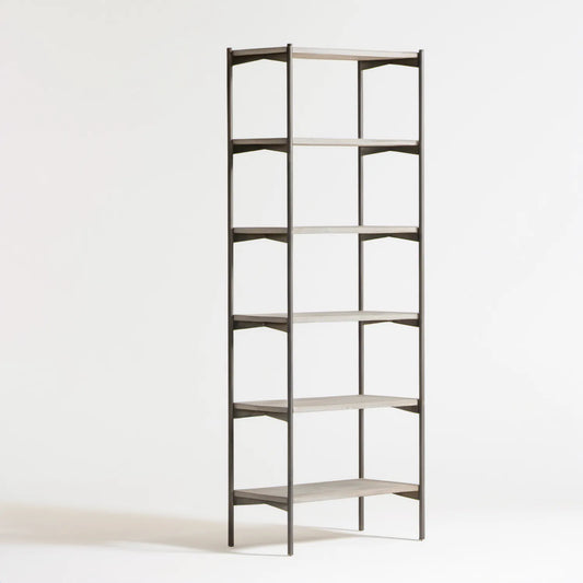 Regał biblioteczny industrialny czarno-jasnoszary 80 x 35 x 200 cm, 6 półek