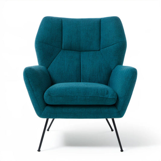 Turkusowy fotel uszak 78 x 85 x 105 cm z czarnymi stalowymi nogami