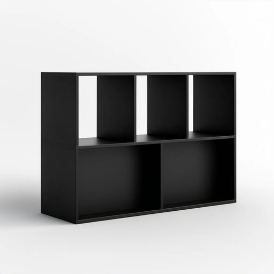 Czarny regał z szafką 120 x 30 x 120 cm z laminowanej płyty wiórowej